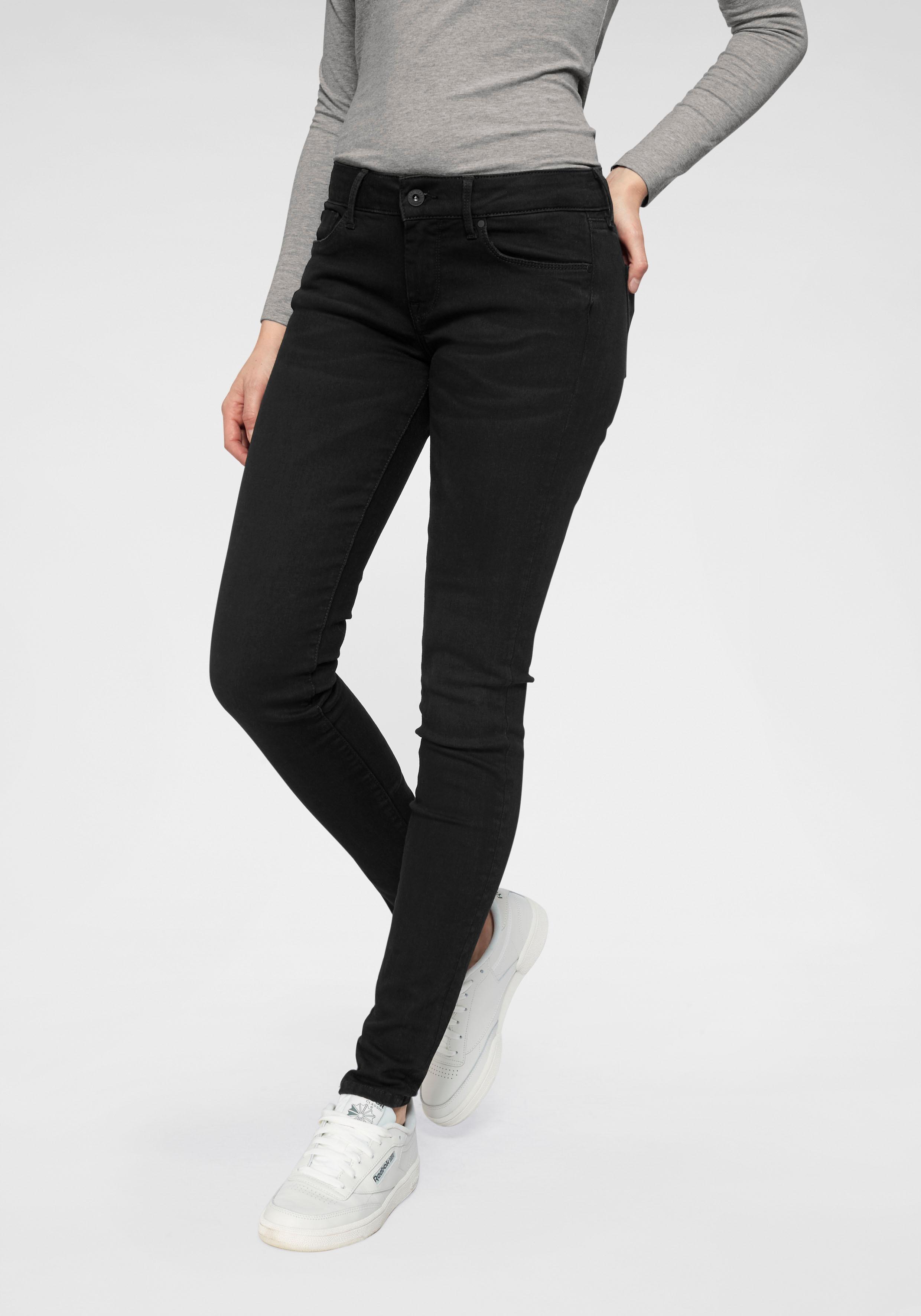 Skinny-fit-Jeans PEPE JEANS "SOHO", Damen, Gr. 28, Länge 32, schwarz (s98 washed schwarz), Denim/Jeans, Obermaterial: 92% Baumwolle, 6% Polyester, 2% Elasthan, skinny fit lang, Jeans, im 5-Pocket-Stil mit 1-Knopf Bund und Stretch-Anteil