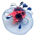 Caprilite Big Royal Blue & Coral Fascinator Hat Veil Net Hair Clip Ascot Derby Races Wedding Headband Feather Flower