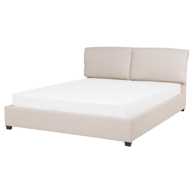 Wasserbettt Beige Stoff Leinenoptik mit Matratze 160 x 200 cm Heizung Schaumstoffrahmen und Zubehör Modern Doppelbett Sc