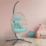 Hanging Egg Chair with Steel Stand and Fluffy Cushion Lounge Wicker Iron Swing Chairs for Indoor Outdoor Patio Garden