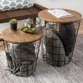 Lavish Home Set of 2 Nesting Side Tables with Metal Basket Frame (Black Brown)
