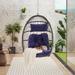 Seizeen Outdoor Hanging Egg Chair PE Wicker Swing Chair Indoor Folding Egg Chair Cushioned for Balcony Porch Bedroom Dark Blue