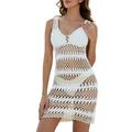 JDEFEG Womens Swim Woman Cover Up Women s Crochet Swim Beach Cover Up Cap Sleeve O Neck Knitted Pull Over Beach Dress Cover Up Hair Spray Swimming Suits for Women Beige M