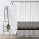 Awellife Boho Black and White Shower Curtain for Bathroom Farmhouse Natural Linen Stripe Tassel Shower Curtain 72 X 78 Inches