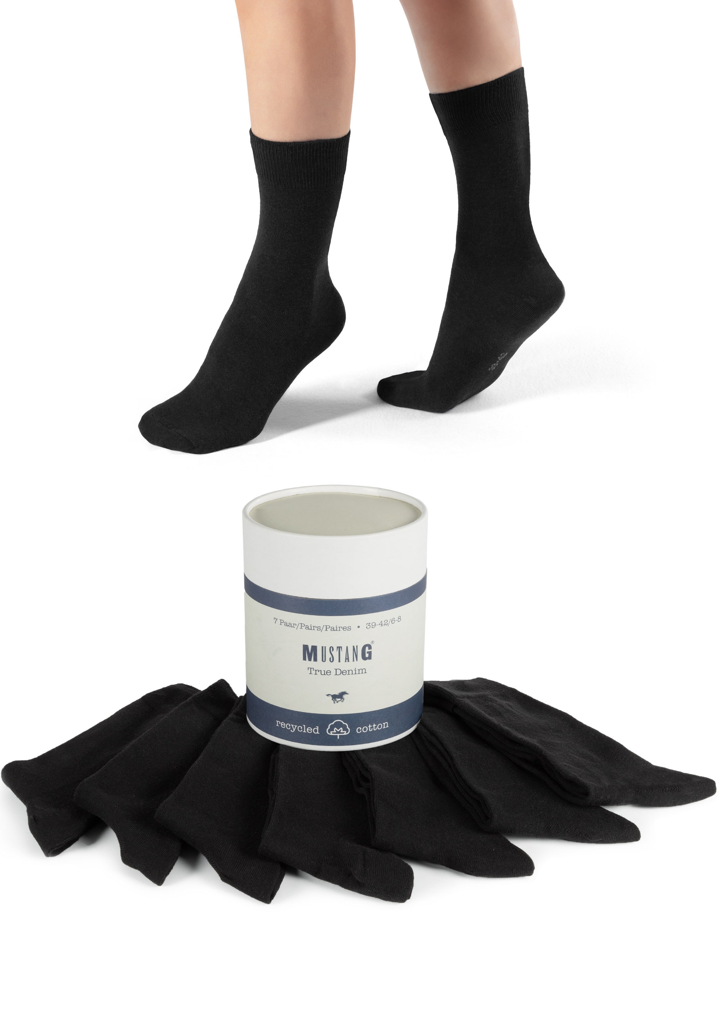 Socken MUSTANG "casual", Herren, Gr. 39-42, schwarz, Baumwollmischung, unifarben, normal, Socken, mit weichen Zehennähten Image