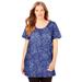 Plus Size Women's Perfect Short-Sleeve Scoop-Neck Henley Tunic by Woman Within in Evening Blue Paisley (Size 22/24)