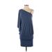 Venus Casual Dress - DropWaist V Neck 3/4 sleeves: Blue Print Dresses - Women's Size X-Small