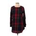 Casual Dress - Shift Crew Neck 3/4 sleeves: Red Checkered/Gingham Dresses - Women's Size Small