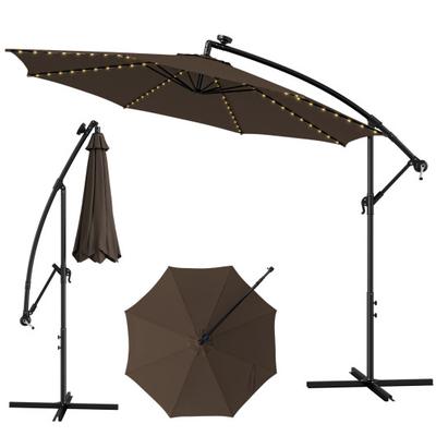 Costway 10 Feet Patio Offset Umbrella with 112 Solar-Powered LED Lights-Beige-Coffee