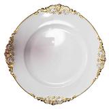 FashionSecretsLLC Round wedding party plastic plates | 13 H x 13 W x 0.1 D in | Wayfair Wht-Gld-Dinner-Plat-1
