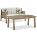 Signature Design by Ashley Barn Cove Outdoor Loveseat w/ Coffee Table Wood/Natural Hardwoods in Brown/White | Wayfair PKG013822