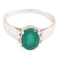 'Sterling Silver Solitaire Ring with 2-Carat Green Onyx Gem'