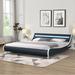 King Size Faux Leather Upholstered Platform Bed with LED Lighting, Curve Design, Solid Wooden Slat Support, Bedroom Furniture