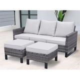 Outdoor Patio Wicker Sofa Set with Ottomans and Beige Cushions
