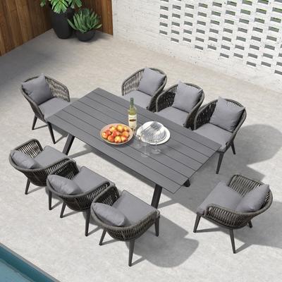 PURPLE LEAF 7-11 Patio Dining Set, Aluminum Frame Table, Wicker Chairs