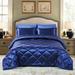 8 Pic Silky Satin Comforter Set Soft Luxury Quilted Queen Navy