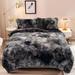 Fluffy Shaggy Comforter Set with 2 Pillowcases King Tie Dyed Black