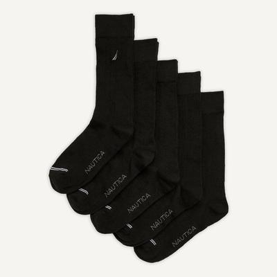 Nautica Men's Solid Ribbed Dress Socks, 5-Pack Black, OS