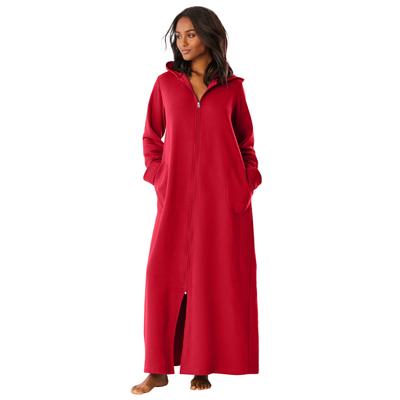 Plus Size Women's Long Hooded Fleece Sweatshirt Robe by Dreams & Co. in Classic Red (Size L)