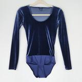 J. Crew Tops | J Crew Bodysuit Womens Xxs Blue Velvet Long Sleeve Casual Classic Scoop Neck | Color: Blue | Size: Xxs