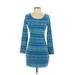 Hollister Casual Dress - Sweater Dress: Blue Fair Isle Dresses - Women's Size X-Small