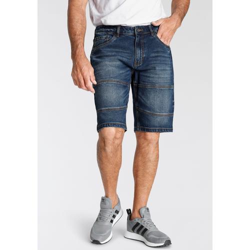 Jeansbermudas H.I.S Gr. 40, N-Gr, blau (dunkelblau) Herren Jeans entspannte Passform, gerader Beinschnitt, modische Washed-Optik