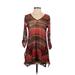 Lynn Ritchie Long Sleeve Top Brown Print V Neck Tops - Women's Size X-Small
