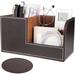 STONCEL Desk Organizers Pen Pencil Holder for Desk Brown PU Leather Desk Accessories with 1PCS Coaster Multi-functional Storage Box with Stationery Remote Control Holder School Office Supplies