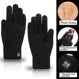 1 Pair Cycling Gloves Full Finger Touchscreen Knitted Plush Lining Letter Label Keep Warm Thickened Autumn Wint