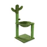 Cactus Cat Tree Cat Scratching Post with Hammock Play Tower Full Wrapped Sisal Scratching Post for Cats 93.5cm Green