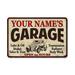 Chico Creek Signs Personalized Garage Sign Wall Décor Metal in Black | 8 H x 12 W x 0.03 D in | Wayfair 208120014001