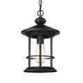 13 Modern Industrial Black Outdoor Pendant Light for Porch Exterior Hanging Light Fixture Seeded Glass Shade in Black Finish