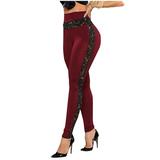 Womens Lace Patchwork High Waisted Leggings Workout Yoga Pants Elegant Fashion Casual Tights Trousers Skinny Pants