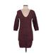 BCBGeneration Casual Dress - Bodycon V Neck 3/4 sleeves: Red Dresses - Women's Size Medium