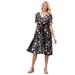 Plus Size Women's Woven Button Front Crinkle Dress by Woman Within in Black Patch Floral (Size L)