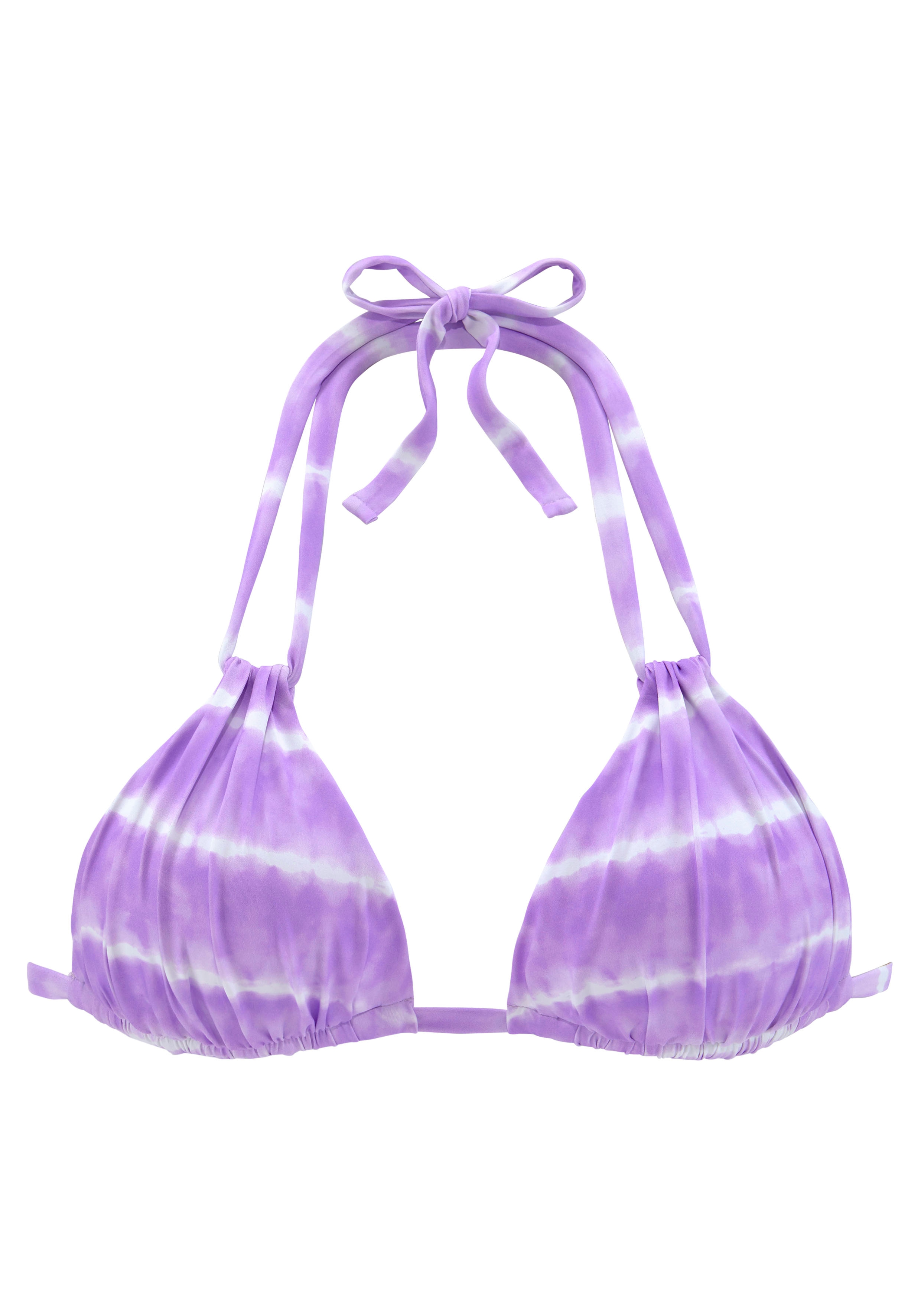 Triangel-Bikini-Top S.OLIVER "Enja", Damen, Gr. 40, Cup C/D, lila (lila, weiß), Microfaser, Microfaser, Recycling-Polyamid, Batikmuster, bedruckt, Bikini-Oberteile, mit Batikdruck
