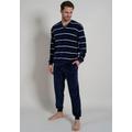 Pyjama GÖTZBURG "Pyjama, V-A., Bünd" Gr. 58, blau (blau, dunkel, ringel) Herren Homewear-Sets Pyjamas