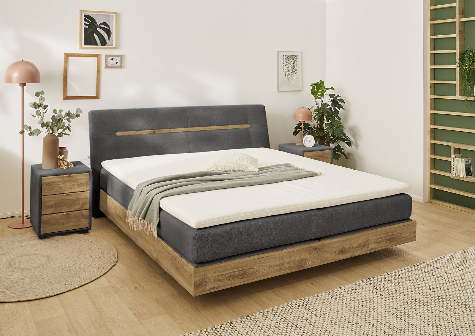 Boxspringbett JOCKENHÖFER GRUPPE "Hetty erhältlich in der Größe 180x200cm", grau (dunkelgrau 444, 09), B:197cm L:221cm, Bezug Bett: Microfaser (100% Polyester);Topper und Matratzenspiegel: 100% Polyester, Komplettbetten, Boxspringbett, schwebende...