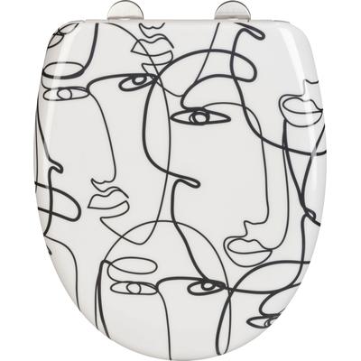 WC-Sitz WENKO "Faces", bunt (weiß, schwarz, silberfarben), B:38cm L:45cm, Duroplast, Edelstahl, WC-Sitze, aus rostfreiem Edelstahl