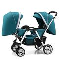 Twin Baby Pram Stroller,Double Infant Stroller Lightweight Side by Side Stroller,Baby Stroller Twins-Cozy Compact Twin Stroller,Oversized Canopy,Double Seat Tandem Stroller (Color : Green)