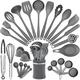 AIKWI 28PCS Silicone Kitchen Cooking Utensils Set with Holder, Heat-Resistant & Non-stick Silicone Turner Spatula Spoon for Cooking, BPA Free Kitchen Tools Gift (Gray)