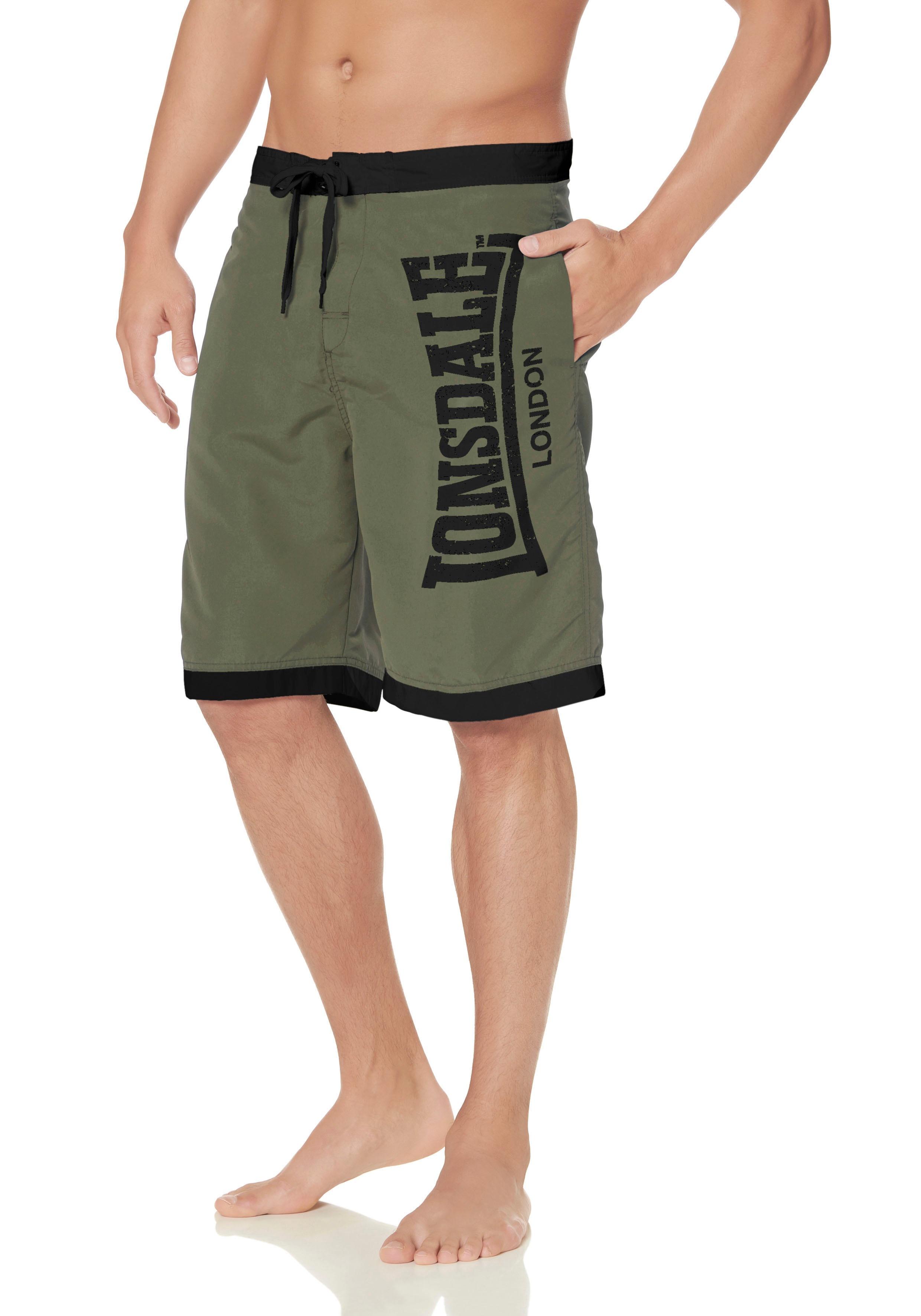 Boardshorts LONSDALE "CLENNELL", Herren, Gr. XXL, N-Gr, grün (khaki), Obermaterial: 100% Polyester. Futter: 100% Polyester, bequem, Hosen, Badeshorts, Innenhose aus Mesh Image
