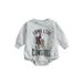 Qtinghua Western Baby Boy Girl Clothes Sweatshirt Romper Cow Oversized Bodysuit Fall Winter Clothes Gray Girl 12-18 Months