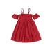 Licupiee Toddler Baby Girls Summer Halter Mesh Tulle Tutu Dress Puff Short Sleeve Off Shoulder Dot Print A-line Mesh Dress