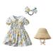 ZHAGHMIN Little Girl Dresses Kids Toddler Baby Girls Spring Summer Print Floral Short Sleeve Princess Dress Hat Headbands 3Pc Outfits Clothing Girls Dresses Size 6 Concert Dress for Girls Toddler Gi