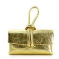 Kitise Women's Flat Tie Bright Colour Made In Italy Fashion Genuine Leather Small Lightweight Across body Clutch Bag Shoulder Handbag-GOLD