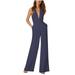 Women s Jumpsuit Sleeveless Deep V Halter Neck Wide-leg Rompers Summer Backless Overalls for Work Party Dating(XXL Dark Blue)