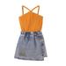 ZHAGHMIN Hawaiian Shirts for Girls Kids Child Baby Girls Summer Set Sleeveless Ribbed Vest Tops Cartoon Print Denim Skirt Outfits Set Clothes Girl 2T Baby Blanket Monogrammed Cute Kids Clothes Fall