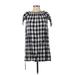 Ann Taylor LOFT Casual Dress - Shift Crew Neck Short sleeves: Black Checkered/Gingham Dresses - Women's Size X-Small