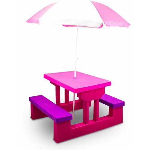 Kindersitzgruppe Kindertisch Kindermöbel für innen und außen mit Sonnenschirm Pink – Rosa – Bituxx